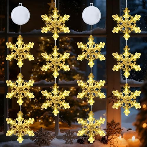 Weihnachtsbeleuchtung Fenster Innen,4 Stück Schneeflocke Fenster Beleuchtet,Lichterkette Weihnachten mit Saugnapf,Warmweiß LED Schneeflocke Fensterdeko für Kinderzimmer Hochzeit Party Weihnachten Deko