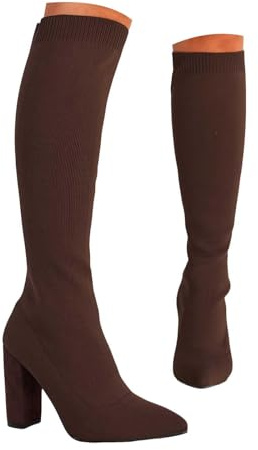 Stivali alti al ginocchio per le donne 2025 inverno casual tinta unita tacco grosso punta stivali alti lunghi slip on leggero elasticizzato lavorato a maglia tacchi alti comfort calzino stivale