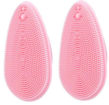 Angoily 2 Stück Pack Silikon Gesichtsreinigungsbürste Tiefenreinigung und Massage Tragbar Sanft Zur Haut Pink