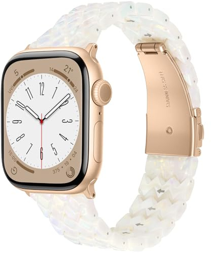 V.R.HOPE leichte Moderes Harz Armband Kompatibel mit Apple Watch Armband 40mm 42mm 41mm 38mm Damen, für iWatch SE Series 11/10/9/8/7/6/5/4/3/2/1 - Elfenbeinweiß - Rose Gold - Schlangenhaut