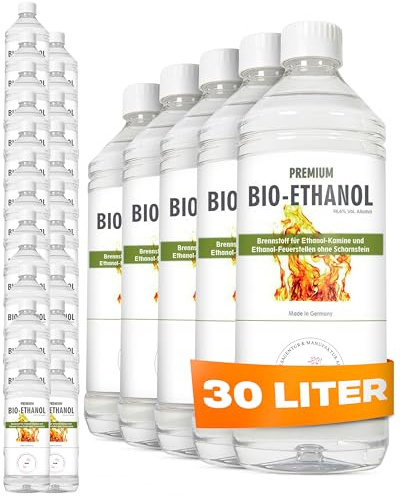 HaA Bioethanol 96,6% Premium 30 x 1L – Für Bioethanol Kamin & Tischfeuer Indoor – Bio Ethanol für Tischkamin Indoor & Outdoor - Geruchsarm & rückstandsfrei – aus nachwachsenden Rohstoffen