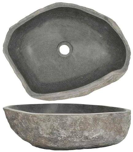 Flussstein Waschbecken Oval 45-53x34-41 cm - Modernes Badezimmer Waschbecken aus Naturstein, Langlebig & Stilvoll für Bad und Gäste-WC