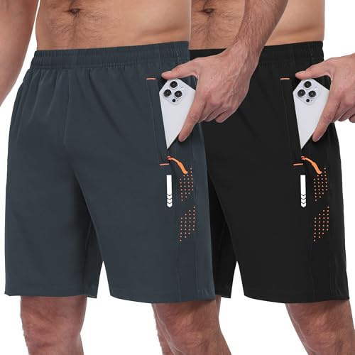 Zzkouine Sporthose Herren Kurz Leicht Trainingshosen Kurze Hosen Herren Sport Shorts Männer Sommer Jogginghose mit Reißverschlusstaschen 2er Pack, Schwarz/Dunkelgrau XXL