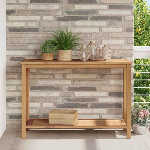 Keeushr Table console marron 110 x 40 x 45 cm en bois massif teck avec espace de rangement pour jardin et terrasse, table d'extérieur résistante aux intempéries, design moderne