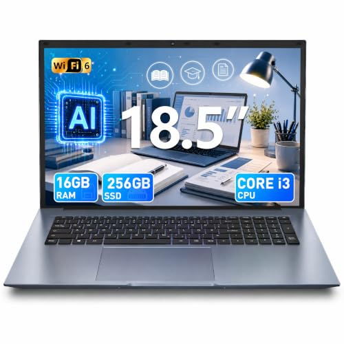MELIUNA 18,5 Zoll Laptop AI-Unterstützung 16GB RAM 256GB SSD | Core i3, Win 11, 8000mAh Akku, WiFi6, FHD, 180° Drehung, Vollfunktions Type-C, Deutsche Tastatur Ideal für Studium, Business