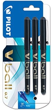 Pilot Vball 7 - Bolígrafo de punta fina y tinta negra (punta rodante de 0,7 mm, paquete 3 unidades, color negro 3 unidades