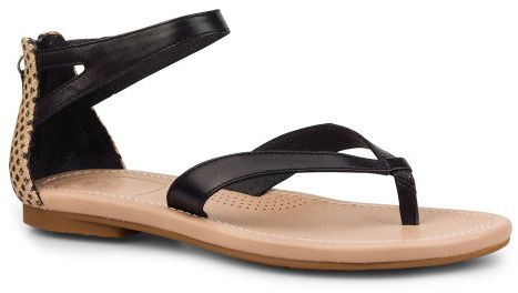 UGG Women's Tarra Burlap Black Leather Sandal 6 B - Medium