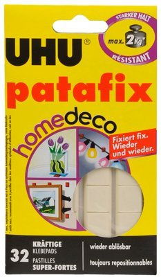 UHU patafix Homedeco glue pads for home decoration max 2kg , 32 pads (White color) : Removable and Reusable Glue Pads , product of Germany by Uhu