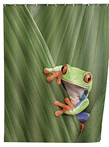 WENKO Duschvorhang Frog - waschbar, mit 12 Duschvorhangringen, Polyester, 180 x 200 cm, Mehrfarbig
