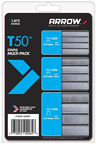 50MP Arrow T50 Staple Multi-Pack with T50 1/4, 3/8 and 1/2 Heavy Duty Staples
