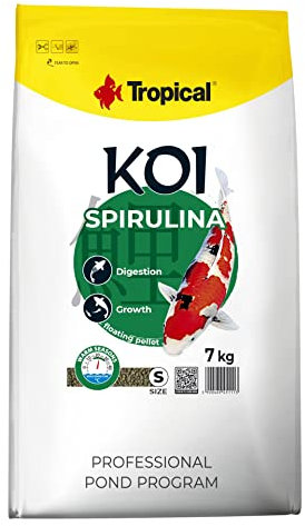 Tropical Koi SPIRULINA Pellet Size S 7kg - alimento per Pesci da laghetto di Grandi Dimensioni, Contenuto di proteine Facilmente digeribili provenienti, spirulina e dall'erba Medica Giovane.