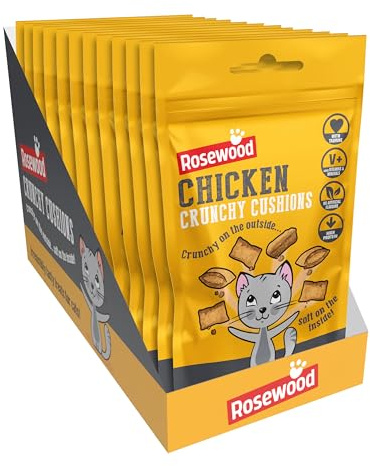 Rosewood Chicken Crunchy Cushions Cat Treats - Made with Taurine, Added Vitamins and Minerals - Healthy, Bite-Sized Cat Snacks (12 x 60g)