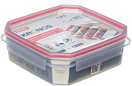 Tatay Fiambrera de Alimentos Kronos, con código QR Exclusiva y APP, 1.3L de Capacidad, Hérmetica, Libre de BPA, Apto Lavavajillas y Microondas. Apilables. Medidas 18.8 x 18.8 x 6.6
