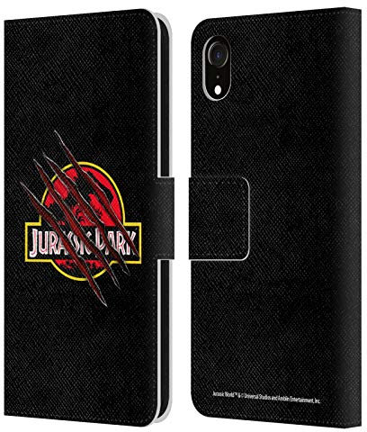 Head Case Designs Offizielle Jurassic Park Voll Schwarz Kralle Logo Leder Brieftaschen Handyhülle Hülle Huelle kompatibel mit Apple iPhone XR