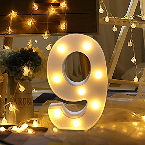 Guijiyi LED Zahlen Lampe Nummer Beleuchtete Ziffern 0 1 2 3 4 5 6 7 8 9,Warm Weiße Lichter Dekoration Lichter Festzelt Licht, Led dekoration für Geburtstag Party Hochzeit & Urlaub Haus Bar (9)