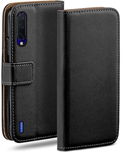 moex Book Case für Xiaomi Mi 9 Lite Handyhülle mit Kartenfach, Hülle klappbar 360 Grad Schutzhülle, Klapphülle Flip Case Cover, PU Leder Handytasche Lederhülle, Schwarz