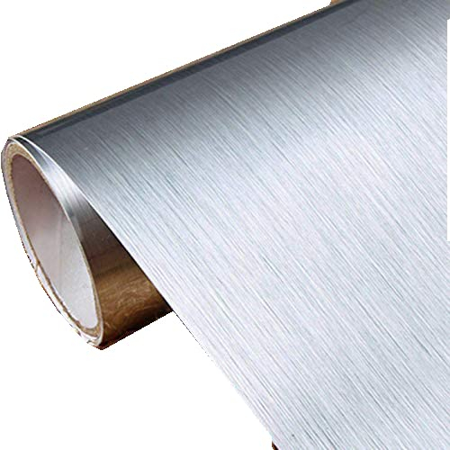 Papier de contact autocollant en acier inoxydable brossé en métal argenté pour couvrir les dosserets, four, lave-vaisselle, garde-manger, 60 cm x 4 m, argenté)