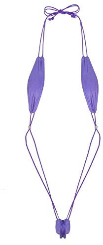 FEESHOW Femme Sexy Micro String Bikini Bresilien Body Lingerie 1 Piece Maillot de Bain Slingshot Femme Bôndage Mini Bikini G-String Monokini Thong pour Plage Piscine Violet One_Size