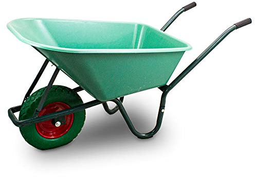 BITUXX Schubkarre 100L Schubkarren Scheibtruhe Schiebkarre Bauschubkarre mit PVC Wanne und PU Rad bis 250kg (Schubkarre mit PVC Mulde und PU Rad Grün)