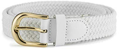 Streeze Ladies Stretch Belts - 5 Sizes Elasticated Woven Braided Fabric. 1 inch Wide with Gold Buckle (Small, White)