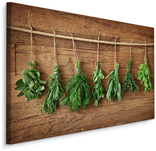 Muralo Leinwandbilder 90x60 Gewürze Kräuter der Leinwand Wandbild Kunstdruck Provence Blätter Grün Natur Schlafzimmer Wohnzimmer Wanddekoration Design XXL 795 Br. 90 cm x Hö. 60 cm