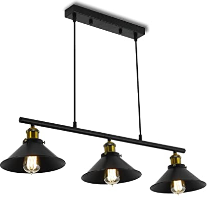 Timi Home 3 Lights Industrial Pendant Light, Vintage Chandelier Fixture with Matte Lamp Shade, Adjustable Rise and Fall Retro Lighting Ceiling Light for Kitchen Island Diningroom Table Billiard Table