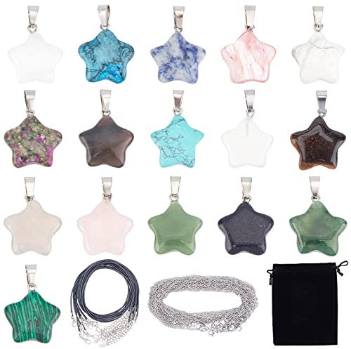 SUNNYCLUE 16 Styles Set di Ciondoli In Pietra A Stella Set di Ciondoli In Pietra Mista con Cristalli di Energia Naturale Ciondoli con Pietre Preziose Chakra Quarzo Rosa Occhio di Tigre con Catene