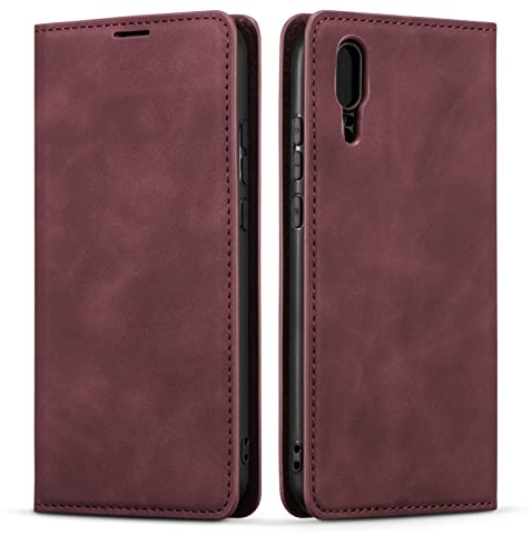 QLTYPRI Étui pour Huawei P20, Étui de téléphone en Cuir Mince de qualité supérieure avec Porte-Cartes, Housse de Protection à Rabat Compatible avec Huawei P20 - Rouge vin