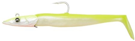 Savage Gear Sandeel V2-2 Gummifische + 1 Jigkopf, Größe/Gewicht/Farbe:18cm / 86g / Lemon Back Fluo