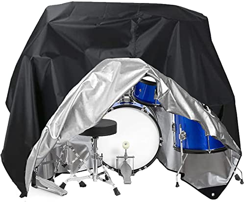 Schlagzeug-Set, Staubschutz, robust, groß, 274,3 x 203,2 cm, wasserdicht, Anti-UV, für den Außenbereich, Musikinstrumente, Schlagzeug, Zubehör, Taschen mit eingenähten gewichteten Ecken
