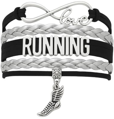 Track and Field Gift- Runner Bracelet, Running Jewelry, Adjustable Track Shoe Charm Bracelet, Hurdles, Pole Vault, Javelin, Discus, Hammer Throw, Shot Put, 8 inches, Silicone, leather, no gemstone