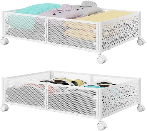 PHINOX Almacenamiento debajo de la cama, contenedores de almacenamiento debajo de la cama con ruedas, cajón organizador de almacenamiento de zapatos debajo de la cama para dormitorio, ropa, zapatos