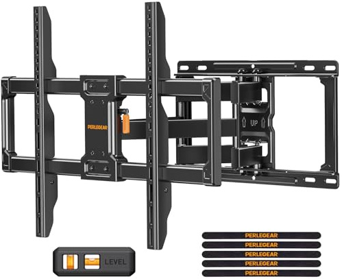 Perlegear Supporto da parete per TV Full Motion elencato UL, per la maggior parte dei televisori piatti curvi da 42-84 fino a 120 libbre, borchie in legno da 12″/16″, staffa con bracci articolati,