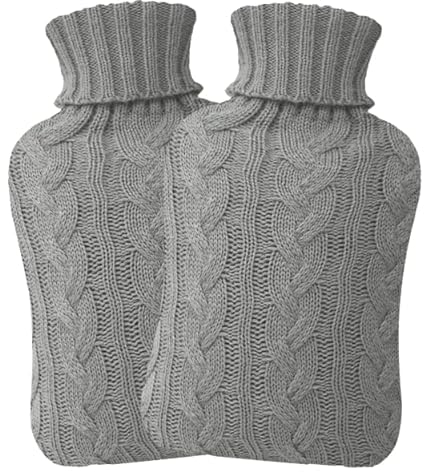 2 Liter Wärmflasche mit Bezug UK – Naturkautschuk 2 Liter Wärmflasche – perfekter Wärmbeutel für Schmerzlinderung, Handfüßwärmer und kalte Kompresse (cremefarbene Flaschen mit grauen Bezügen)