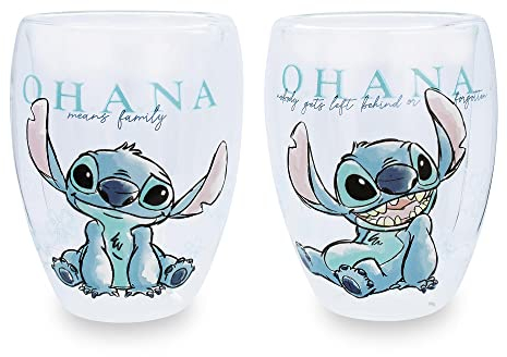 Silver Buffalo Disney Lilo and Stitch Ohana Means Family Floral Sketch Pose Lot de 2 verres à vin sans pied