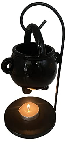 Oil Burner,Hanging Cauldron Pagan Oil Burner with Handle,Ceramic Cauldron Wax Melt Burner,Witches Witchcraft Aroma Diffuser Candle Tealight,Fragrance Ornament for Home Decor