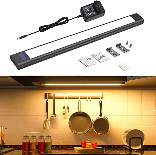 WOBANE LED Unterbauleuchte Küche,Dimmbare LED Schrankbeleuchtung mit Sensor,Handbewegung Aktiviert,Warmweiß Küchenleuchte unterbau,für Küche,Schrank,Regale,Vitrinen,Kleiderschrank,30cm,Schwarz,2700K