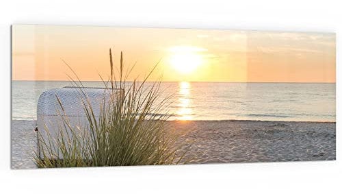 DEQORI Küchenrückwand Glas | Motiv Ostseestrand am Abend | 125x50 cm | Bad- oder Herd-Rückwand | Herdblende Spritzschutz für Küche & Badezimmer | Moderne Deko für Fliesenspiegel