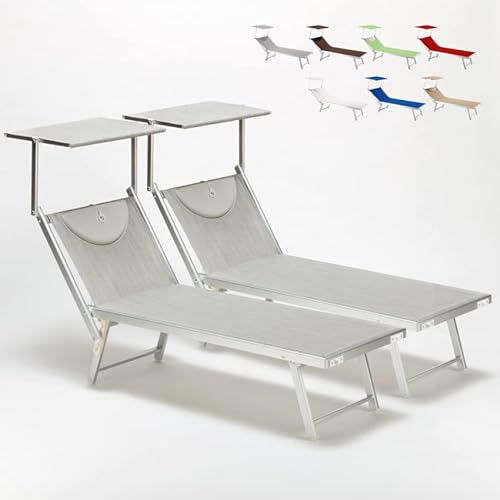 Produce Shop 2er Set Liegestühle Strandliegen Sonnenliegen aus Aluminum Santorini - Grau
