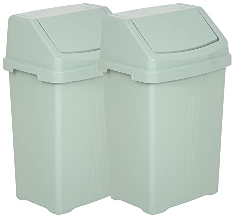 [Set of 2] - High Grade Plastic Swing Bin Waste Recycling Dustbins Kitchen, Bathroom Rubbish Trash Refused Bins - Silver Sage (50L Swing Bin)