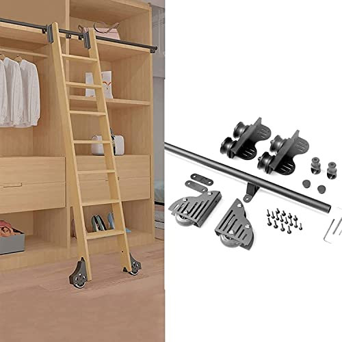 Kit ferramenta per porta del fienile Binario per scaletta scorrevole, scala a scomparsa per libreria scorrevole Kit di parti metalliche per binario/binario per ganci a rulli Kit di