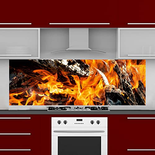 INDIGOS UG Splash Guard – Grill Fire BBQ – 170 x 60 cm – Aluminium Composite Plate Printed – with Picture – Motif – Kitchen Back Wall – Sign – Splash Guard – Cooker – Oven