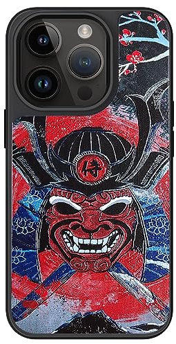 AUKIYUI Designed for iPhone 14 Pro Case, Japanese Design Phone Case Shockproof Hard Back with Non-Slip Soft Bumper Cover, Aesthetic Kuro Samurai Print Cool Embossed Pattern, Black 6.1
