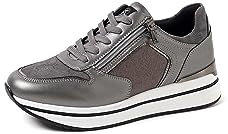 QUEEN HELENA Sneakers con Zip Laterale con Plateau Scarpe da Ginnastica Donna X29-2 (Pewter, Numeric_38)