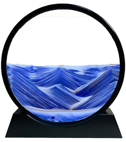 Yuomiker Peinture de Sable Qui coule - Image de Sable Dynamique, Cadre Sablier 3D en Verre Rond, Image d'art de Sable en Mouvement pour décoration Océan Bleu la Maison Bureau(Bleu, 16 Pouces)