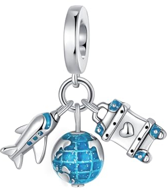 BIZK Flugzeug,Erde und Kofferraum Charm-Anhänger für Armband 925 Sterling Silber Charm Bead Pendant für Europäische Armbänder und Halsketten