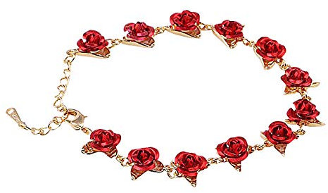 TianWlio Bracciale da donna con zirconi, con rose, colore romantico, con bracciale rosso, smalto dorato, rose, ciondolo regolabile per San Valentino, Taglia unica, Metallo, Senza Gemstone, gold