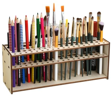 Cozlly Pinselhalter Malen Holz, Pinselhalter Malen, Stifte und Pinselhalter, Holz Make Up Pinsel Halter Ständer, Pinsel Organizer, Pinselregal Aufbewahrungs Organizer für Buntstifte Schminkpinsel