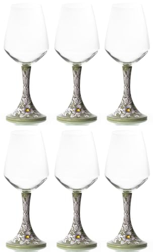 Casa Padrino ensemble de 6 verres à vin en céramique de luxe vert olive/multicolore H. 23,5 cm - Verres à vin faits et peints à la main - Accessoires hôtels et restaurants - Fabriqué en Italie