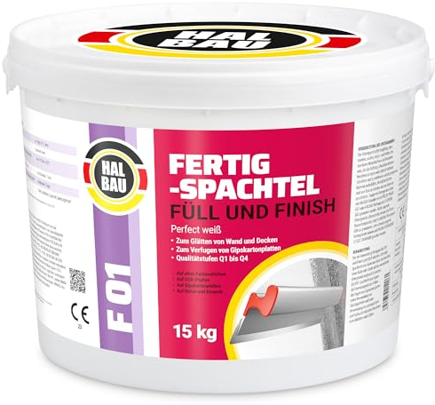 Fertigspachtel Füll Finish Q1-Q4, Fugenspachtel Innen 15kg, Perfekt Weiss, Glätten Verfugen GK Platten Halbau F01